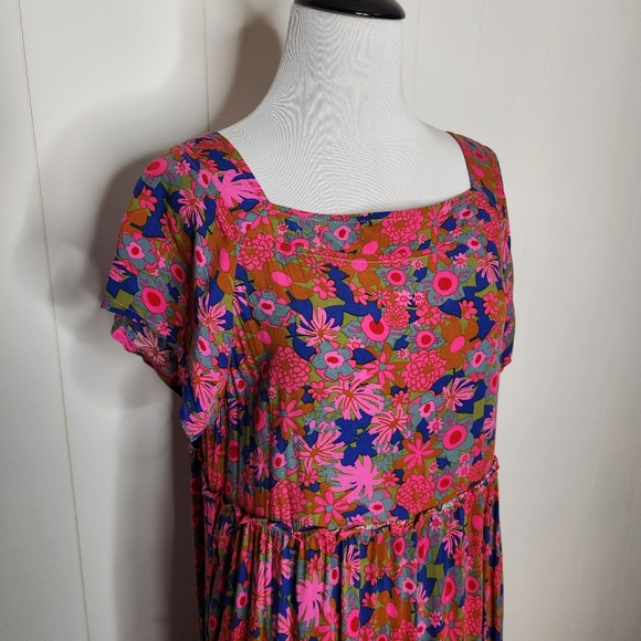 Natural Life Rust Orchid Pink Floral Berkley Tiered Maxi Dress Women Size Medium - Picture 3 of 8